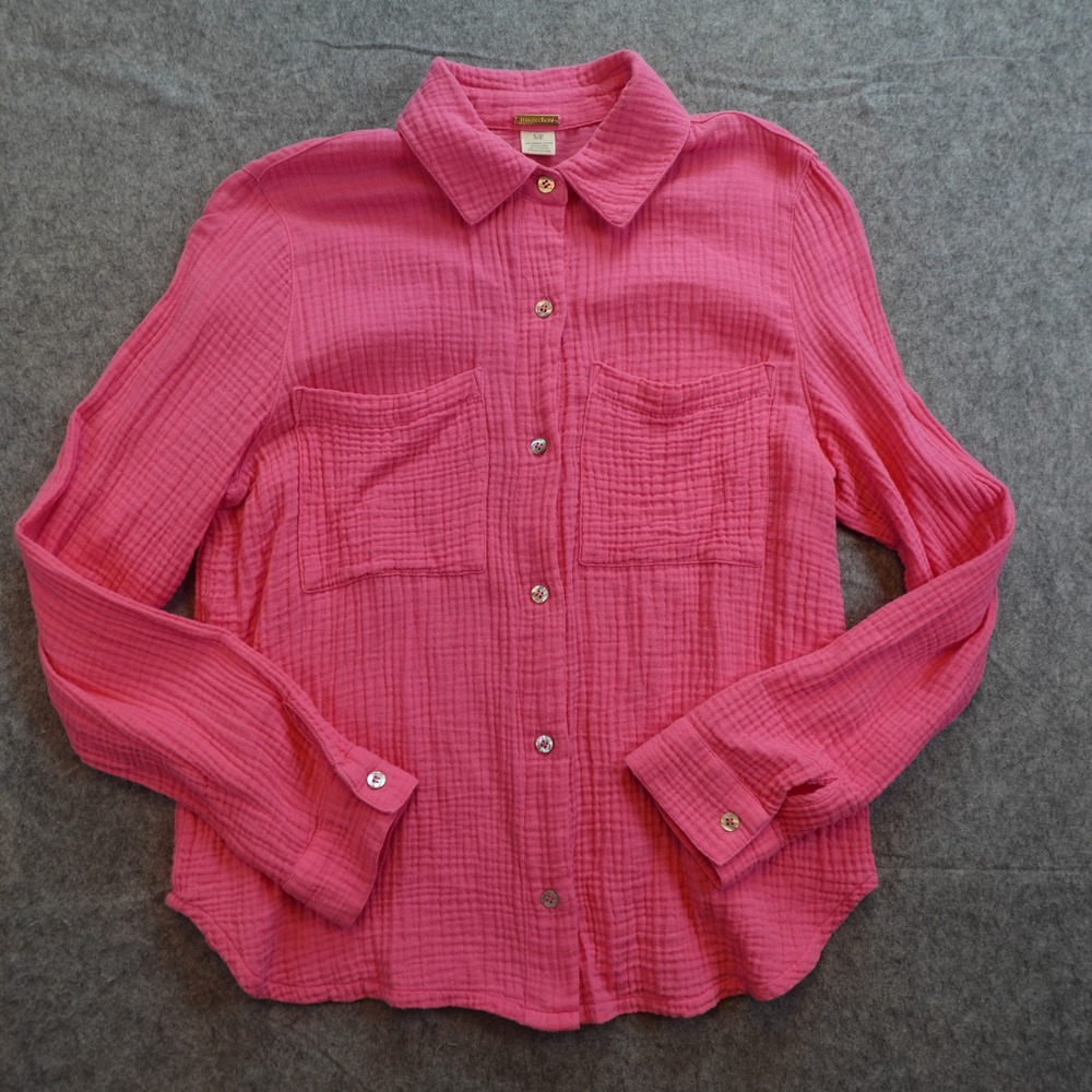 Magaschoniâ Top Women Small Pink Organic Cotton Gauze Button Down Long Sleeve